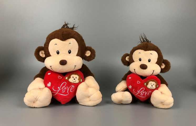 wholesale design red heart brown softer PV plush valentine animal monkey/bear/