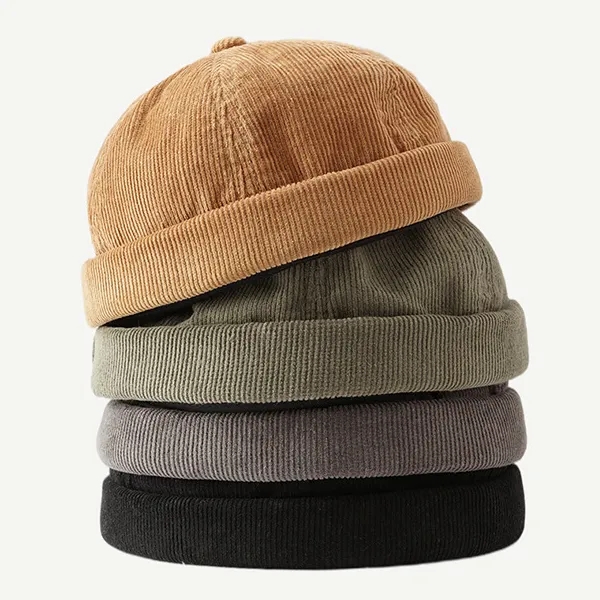 Free shipping wholesale custom logo Unisex Beanie Corduroy Docker Brimless Hat Rolled Cuff Harbour Hat brimless skull cap