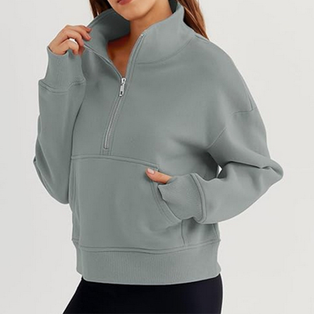 Womens Sweatshirts Half Zip Cropped Pullover Fleece Quarter Zipper Hoodies Fall outfits Clothes Thumb Hole