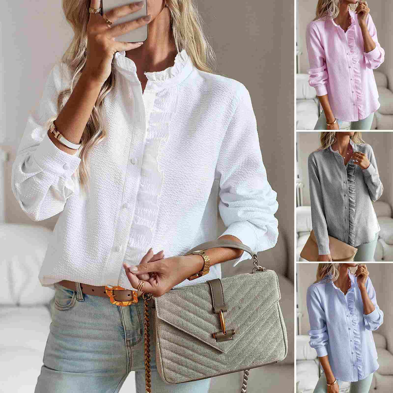 Wholesale new arrival solid color long sleeve shirt for women Autumn temperament formal tops casual custom striped shirt