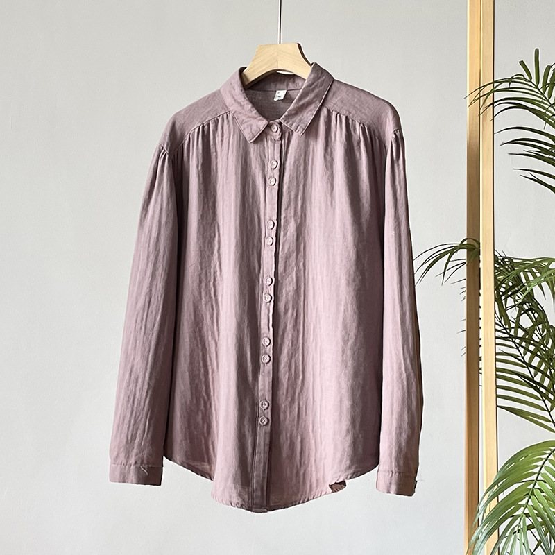 female spring and summer new loose long-sleeved shirt solid color niche cotton coat top blouse