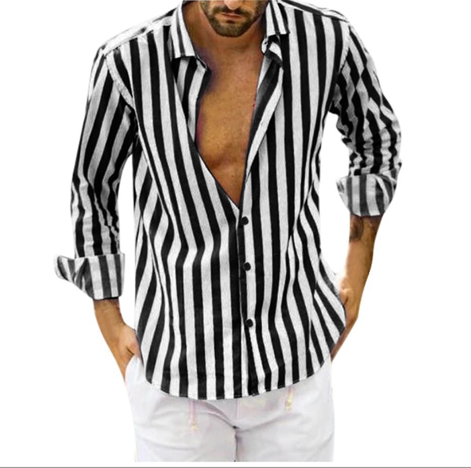 Button Down Shirt Men's Casual Long Sleeve Striped Shirt