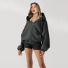 New Style Autumn Zipper Long Sleeve Outdoor Drawstring Side Pockets Loosed Hoodie for Women