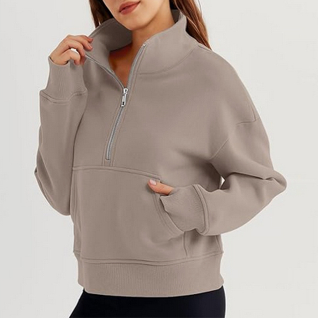 Womens Sweatshirts Half Zip Cropped Pullover Fleece Quarter Zipper Hoodies Fall outfits Clothes Thumb Hole