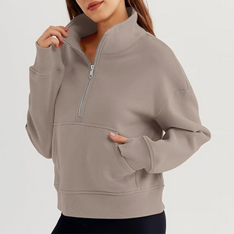 Womens Sweatshirts Half Zip Cropped Pullover Fleece Quarter Zipper Hoodies Fall outfits Clothes Thumb Hole