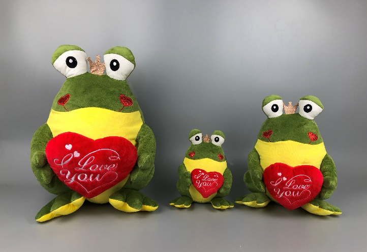 Stuffed Green Frog With Red Heart Funny Plush Valentine Frog