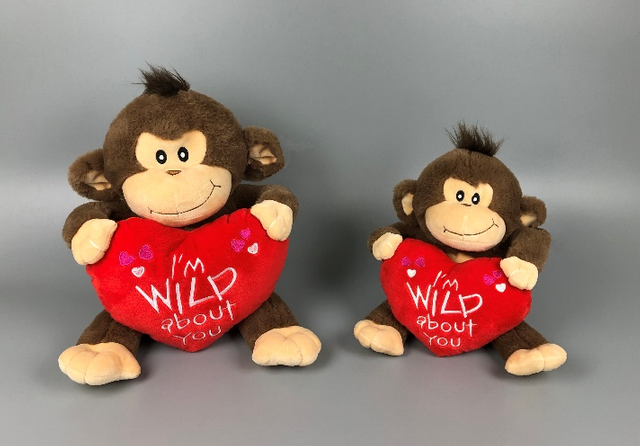 wholesale design red heart brown softer PV plush valentine animal monkey/bear/