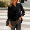 Women Velvet Clothes Women Blouse Solid Color Lapel Loose Button Long Sleeve T-shirts