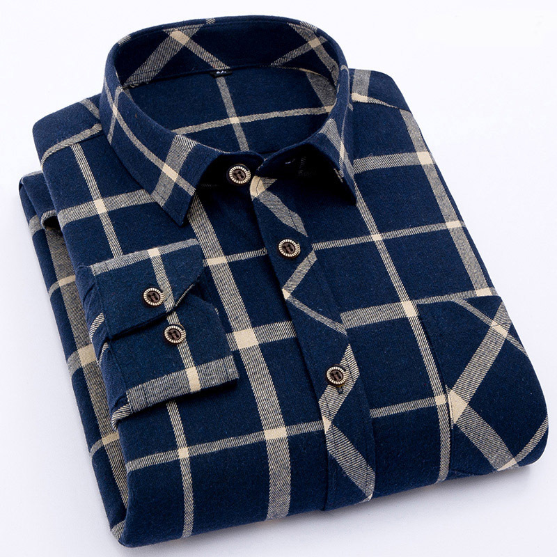 Men Long Sleeve Shirts Check Pattern 100% Cotton Shirts