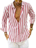 Button Down Shirt Men's Casual Long Sleeve Striped Shirt