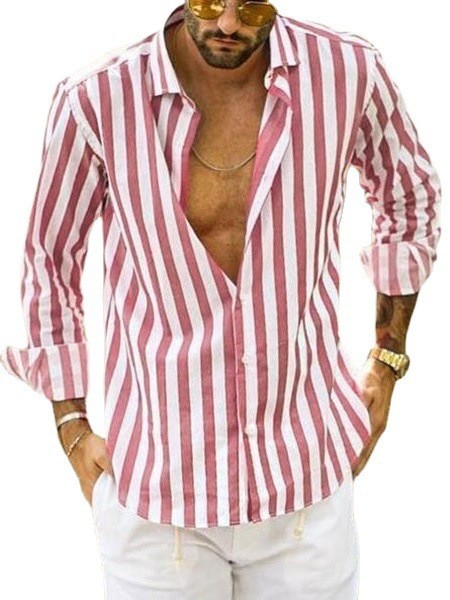 Button Down Shirt Men's Casual Long Sleeve Striped Shirt