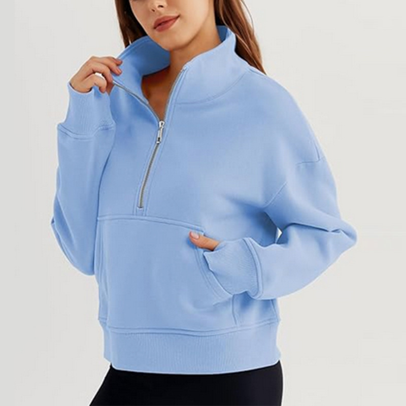 Womens Sweatshirts Half Zip Cropped Pullover Fleece Quarter Zipper Hoodies Fall outfits Clothes Thumb Hole