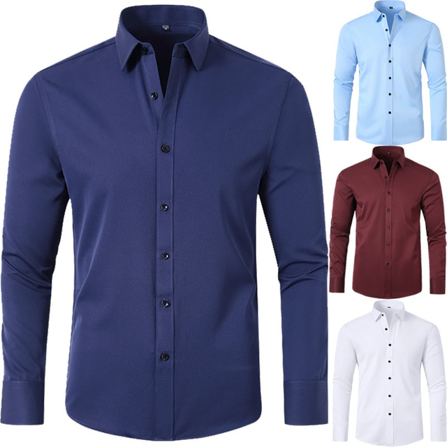 2023 Wholesale Men's shirt Non-ironing anti-wrinkle stretch business thin long sleeve shirt for men