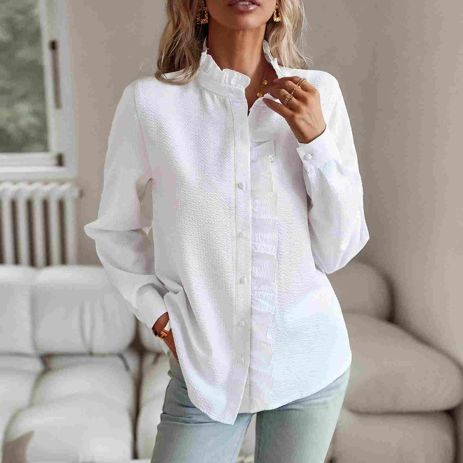 Wholesale new arrival solid color long sleeve shirt for women Autumn temperament formal tops casual custom striped shirt